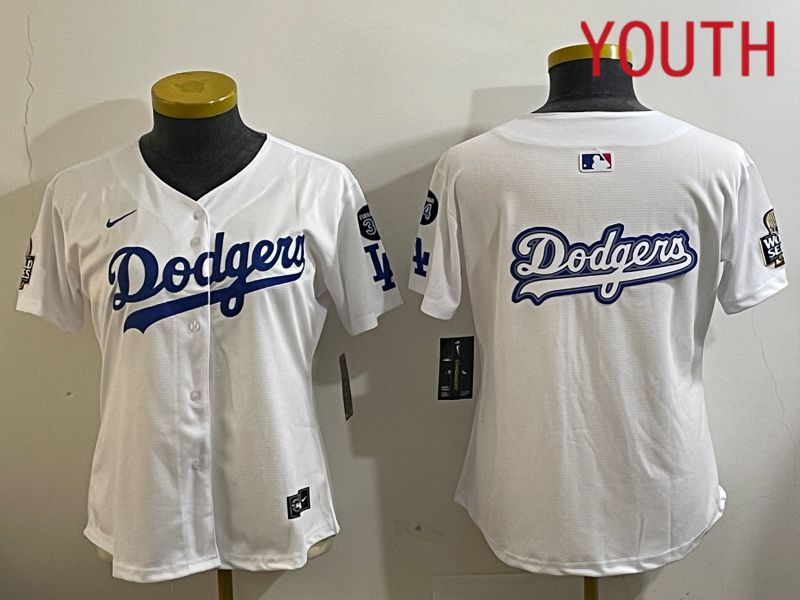 Youth Los Angeles Dodgers Blank White Game 2024 Nike MLB Jersey style 112124->youth mlb jersey->Youth Jersey